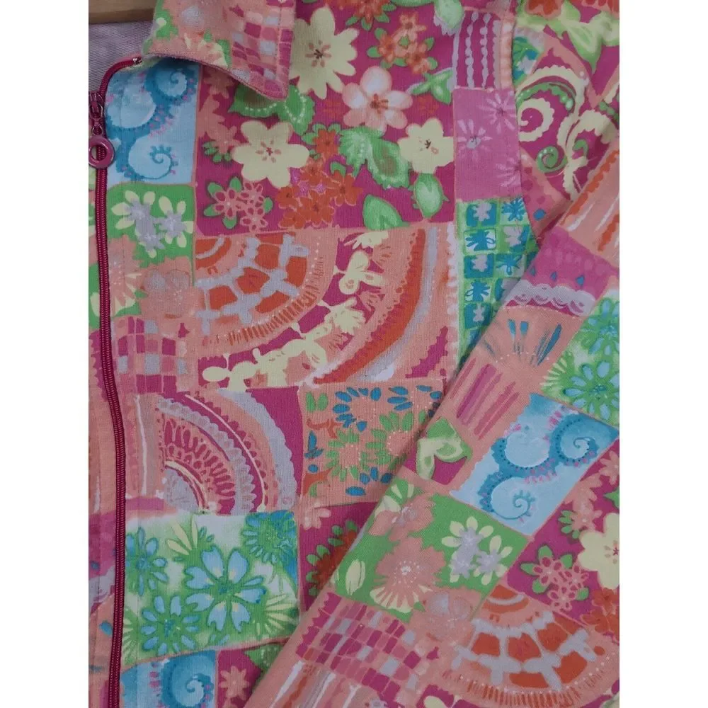 KORET Womens Floral Patch Look Zip Front Long Sleeve Lightweight‎ Jacket XL